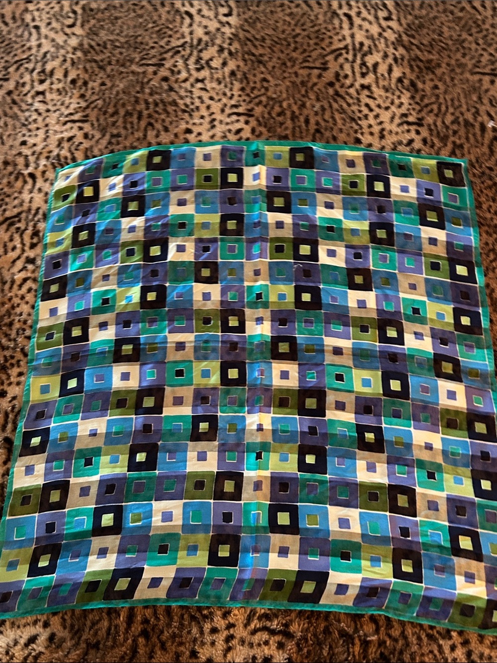 Silk Square Scarf in Blue, Green & Black